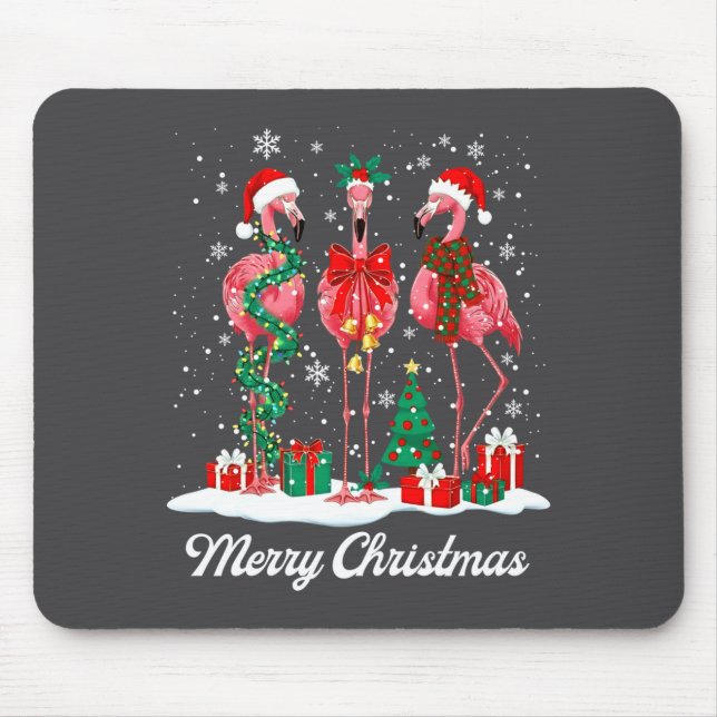 Tapis De Souris Merry Christmas Flamingo Santa Hat Christmas Light (Devant)
