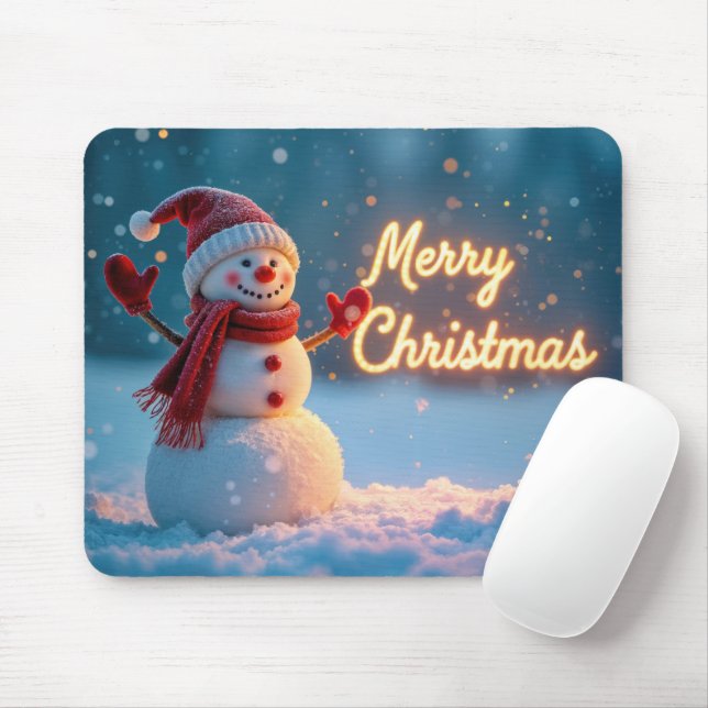 Tapis De Souris Merry Christmas Neon Sign With Snowman (Avec souris)
