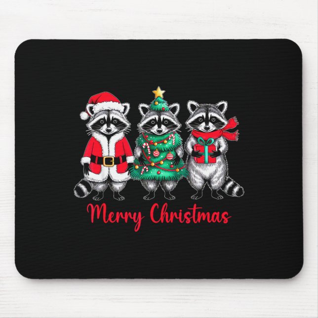 Tapis De Souris Merry Christmas Raccoon Santa Hat Xmas Animal Racc (Devant)