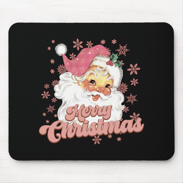 Tapis De Souris Merry Christmas Retro Tygraphy Santa Nk Hat T Shir (Devant)