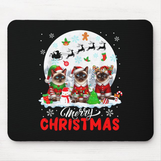 Tapis De Souris Merry Christmas Three Santa Elf Reindeer Siamese C (Devant)