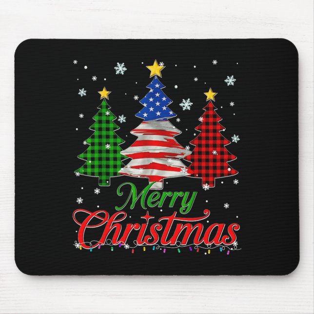 Tapis De Souris Merry Christmas Tree Plaid Us Flag Snowflake Xmas  (Devant)
