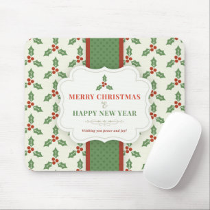 Tapis De Souris Merry Christmas Vintage Holly Berry