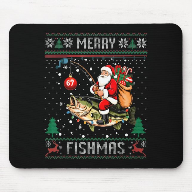 Tapis De Souris Merry Fishmas Santa Riding B Fish Christmas Ugly S (Devant)