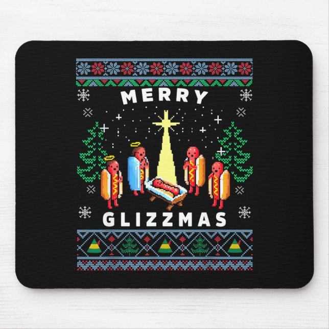 Tapis De Souris Merry Glizzmas Funny Ugly Christmas Sweater Glizzy (Devant)
