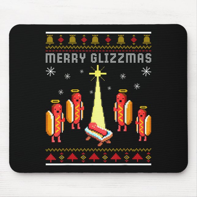 Tapis De Souris Merry Glizzmas Hot Dog Funny Ugly Christmas Sweate (Devant)