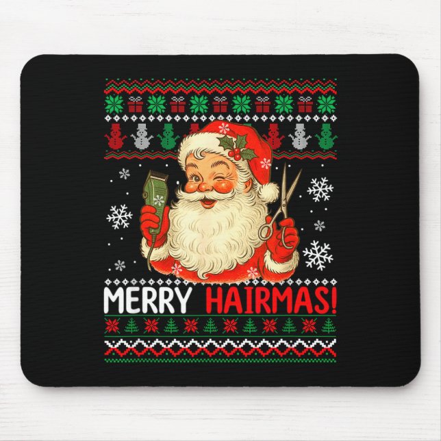 Tapis De Souris Merry Hairmas Christmas Sweater Santa Hairstylist  (Devant)