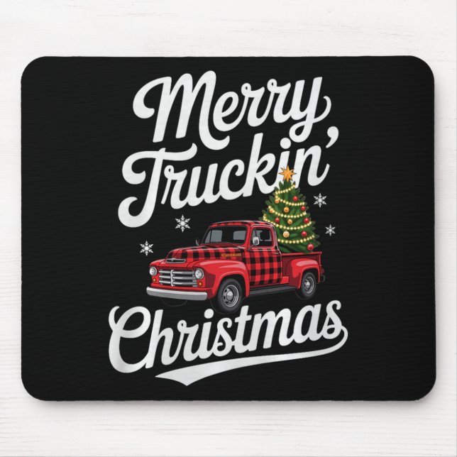 Tapis De Souris Merry Truckin' Christmas Buffalo Plaid Clic Ck Up  (Devant)