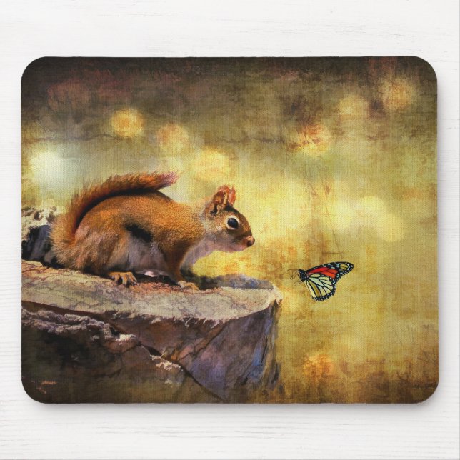 Tapis De Souris Merveille de région boisée - écureuil et papillon (Devant)