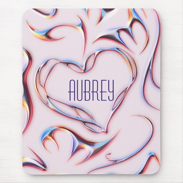 Tapis De Souris Metallic Futuriste Ajouter Nom Cyberpunk Heart (Devant)