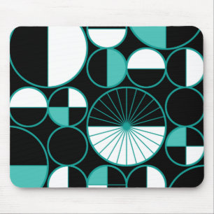 Tapis De Souris Mi-siècle Cercles modernes Moitié Noir Turquoise