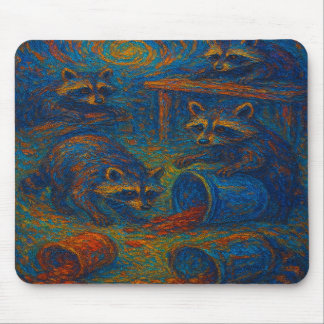 Tapis De Souris Midnight Mischief – Raccoons Getting into Trouble 