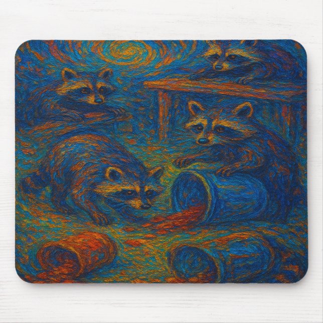 Tapis De Souris Midnight Mischief – Raccoons Getting into Trouble  (Devant)
