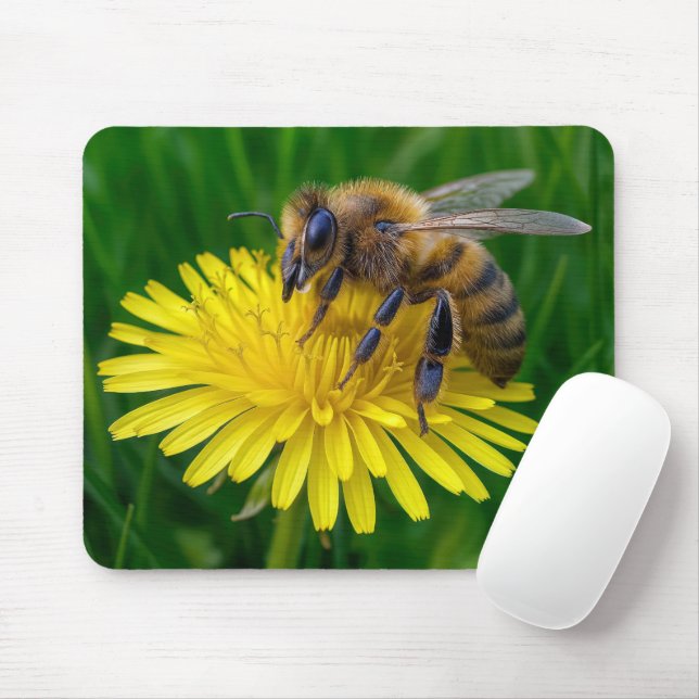 Tapis De Souris Miel abeille sur un Dandelion Jaune (Avec souris)