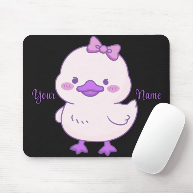 Tapis De Souris Mignon Canard Assis Ruban Violet Personnalisé  (Avec souris)