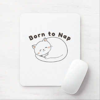 Tapis De Souris Mignon Chat Endormi “Né pour Faire la Sieste” Dess