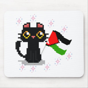 Tapis De Souris mignon chat noir tient drapeau de la Palestine