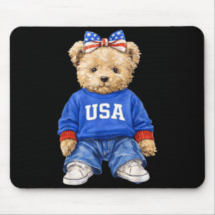 Tapis De Souris Mignon ours patriotique États-Unis 4 juillet améri