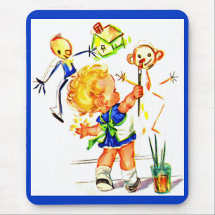 Tapis De Souris mignonne petite fille peinture sur le mur