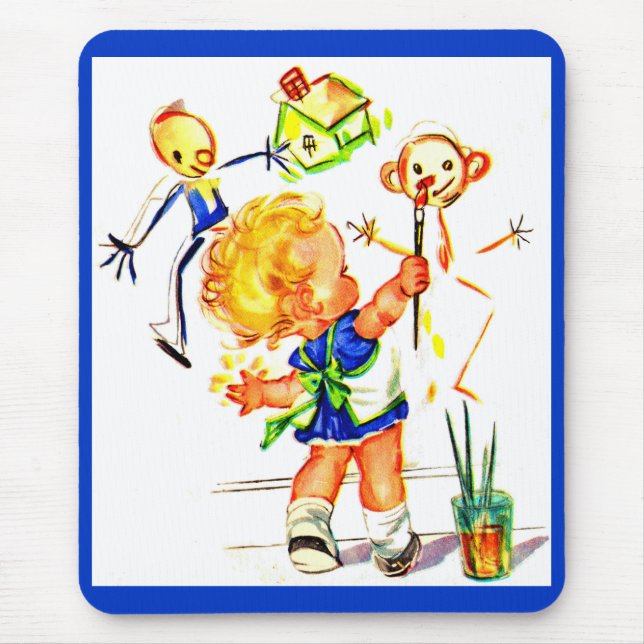 Tapis De Souris mignonne petite fille peinture sur le mur (Devant)