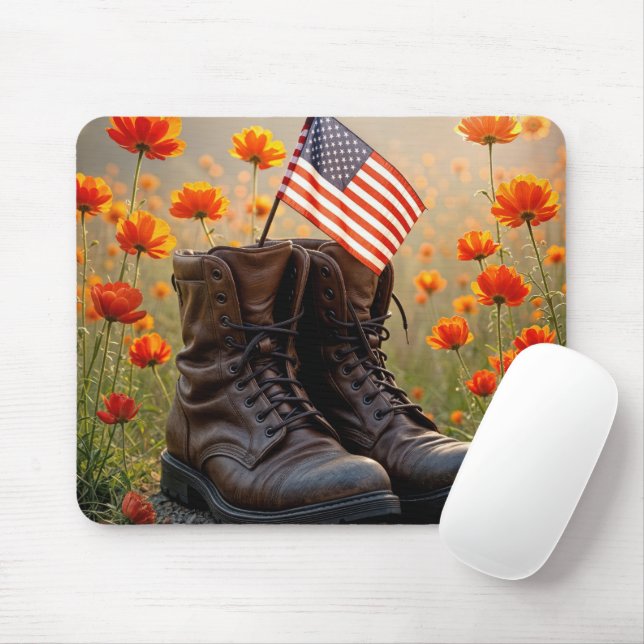 Tapis De Souris Military Boots With Flag and Poppies (Avec souris)