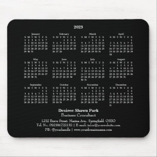 Tapis De Souris Mini Calendrier 2023 DIMANCHE Début NOIR