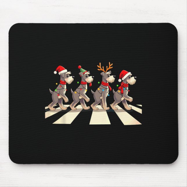 Tapis De Souris Miniature Schnauzer Dog Crossing Road Noël (Devant)