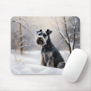 Tapis De Souris Miniature Schnauzer Qu'il neige Noël