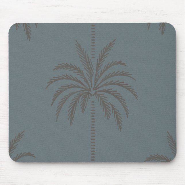 Tapis De Souris Minimal Palm Tree Pattern Blue Grey Tropical  (Devant)