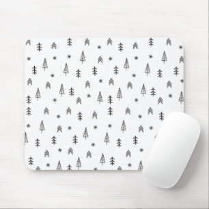 Tapis De Souris Minimalist Black & White Winter Forest Pattern