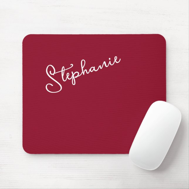 Tapis De Souris Minimalist Personalized Script Name Red Burgundy (Avec souris)