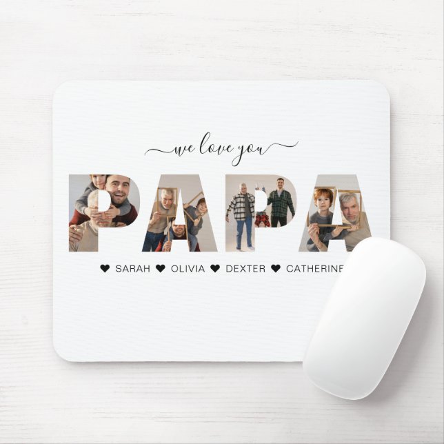 Tapis De Souris Minimaliste We Love You PAPA Photo Collage (Avec souris)