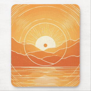 Tapis De Souris Minimaliste Zen Montagne Océan Rétro Coucher de so