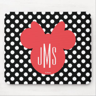 Tapis De Souris Minnie Monogramme à pois noir et blanc