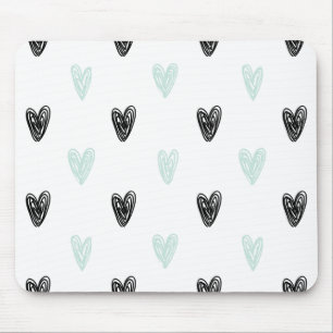 Tapis De Souris Mint & Coeurs noirs Doodles Motif Mousepad