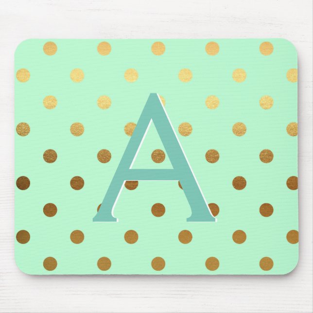 Tapis De Souris Mint Green & Gold Foil Pois Monogramme Nom (Devant)