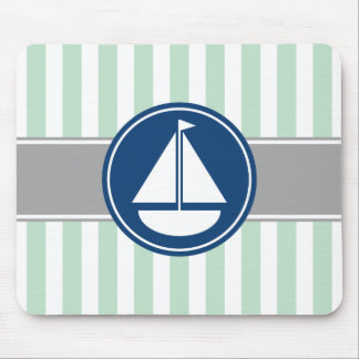 Tapis De Souris Mint Green Nautique Stripes de voilier