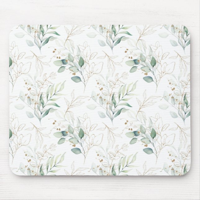 Tapis De Souris Mint Green Pastel Floral Greenery Motif (Devant)
