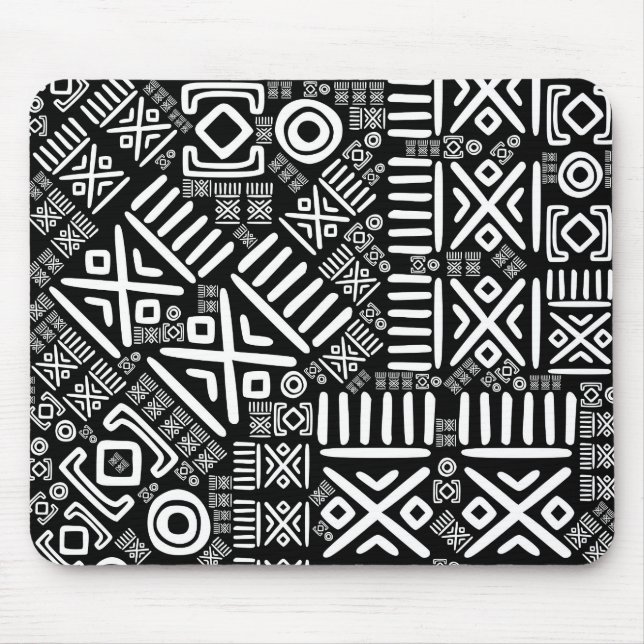 Tapis De Souris Modèle africain ethnique #6 noir et blanc (Devant)