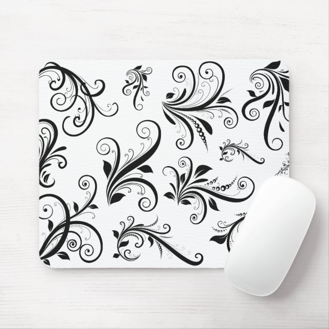 Tapis De Souris Modèle Damask, Damask français, noir et blanc (Avec souris)