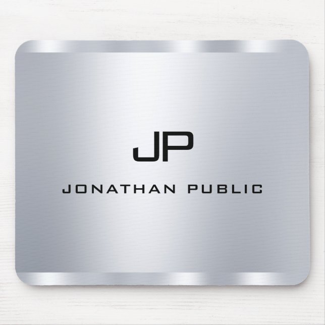 Tapis De Souris Modèle de monogramme élégant Faux Silver (Devant)