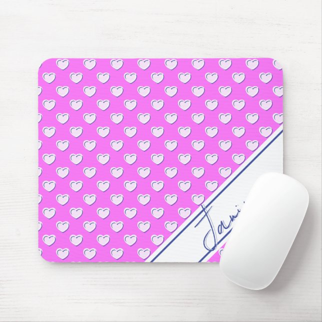 Tapis De Souris Modèle de nom personnalisé cœurs mignons rose et b (Avec souris)