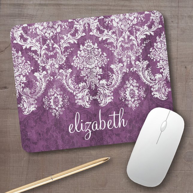 Tapis De Souris Modèle et nom de Damas Vintage de prune (Personalized mousepad - add your photos and custom text)