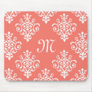 Tapis De Souris Modèle Stylé Corail Damask Avec Monogramme