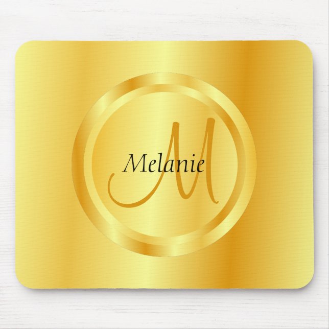 Tapis De Souris Modèle tendance Elégant Faux Or Moderne Monogramme (Devant)
