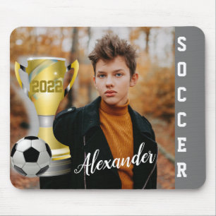 Tapis De Souris Modern Grey Soccer Sports Photo & Nom pour lui
