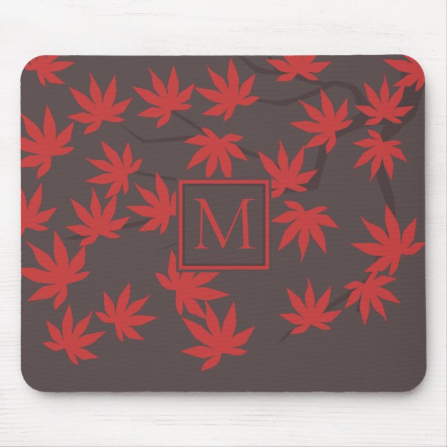 Tapis De Souris Modern Monogram Red Maple Leaf Grey (Devant)