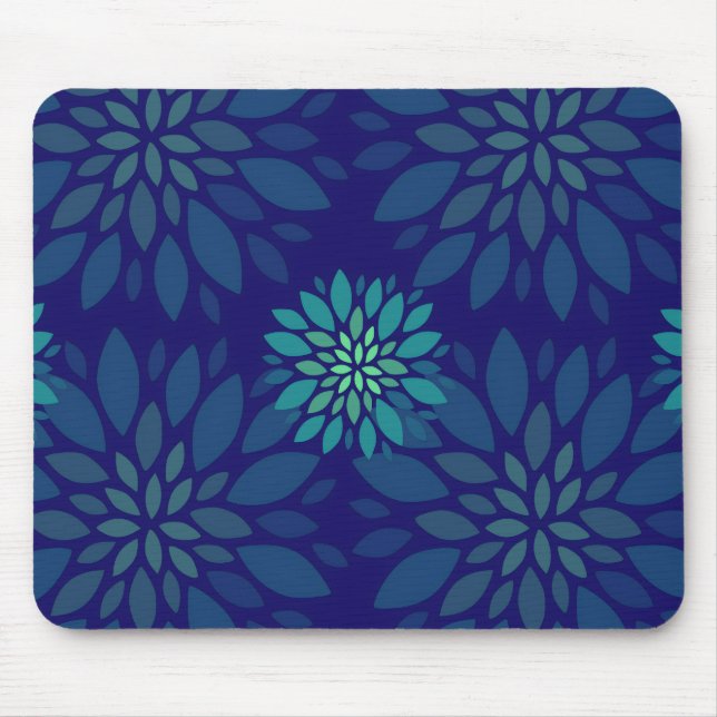 Tapis De Souris Modern Navy Blue and Green Floral Petals Pattern (Devant)
