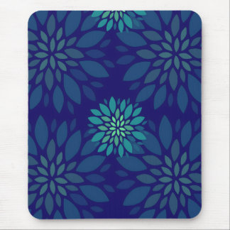 Tapis De Souris Modern Navy Blue and Green Floral Petals Pattern