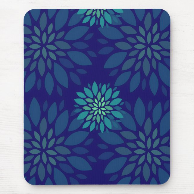 Tapis De Souris Modern Navy Blue and Green Floral Petals Pattern (Devant)